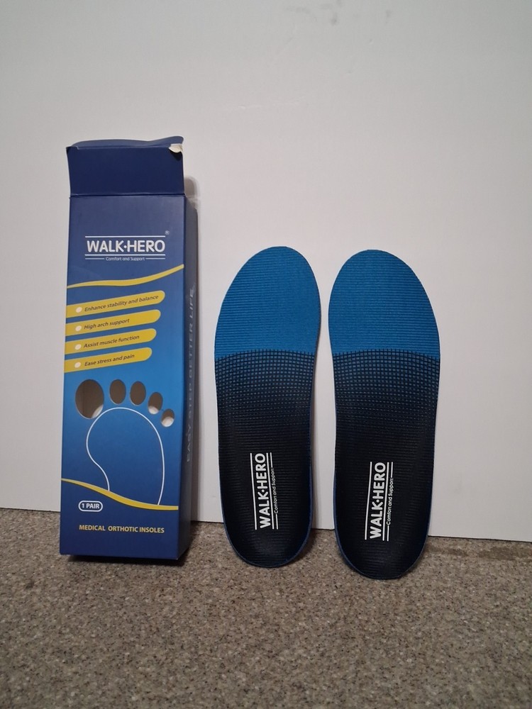 WALK-HERO Orthotic Insoles Blue Black Flat Feet Men’s 5-5.5 Women’s 7-7.5