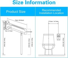 Grab Bars for Bathroom, Foldable Stainless Bar with Texture Grip 29.5(L) x27.5(H