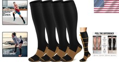 Comfortable Knee-High Copper Compression Socks – 4 Pairs – Travel & Work