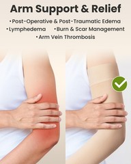 Compression Arm Sleeves for Women – 15-20 mmHg, Silicone Grip, Beige, S/M – Lymp