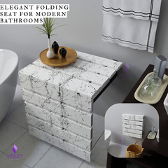 Marble Pattern Wall Mounted Folding Handmade Premium Teak Wood Seat