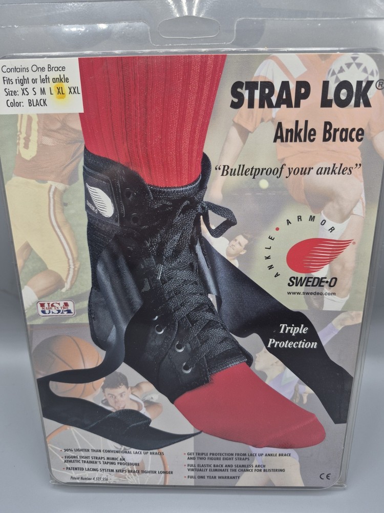 Swede-O Strap Lok Ankle Brace XLarge Black Lace Up Support Free Shipping