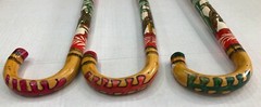 Hand Carved Wooden Cane Walking Stick Mexican Aztec Hand Painted Made in Mexico