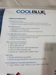 Cool Blue 1 Ply Prosthetic Sock Size 3 4 Length 10-14 Yellow Seam Sewn Hole New