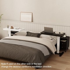 Solid Wood Overbed Bedside Table with Wheels,Tilt Top Hospital Bed Table Adjusta