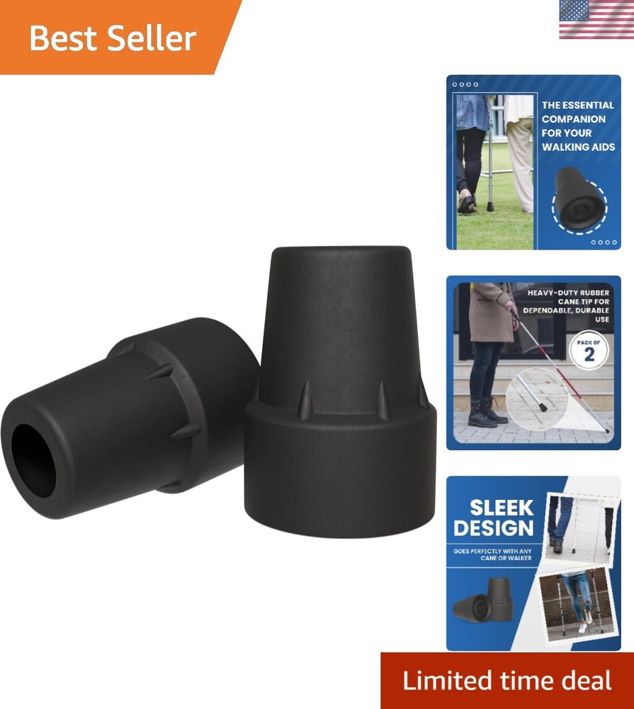 3/4 Inch Non-Slip Cane Tips – Durable Rubber Replacement for Canes & Walkers