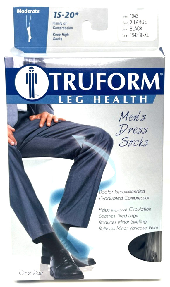 Truform Men’s Microfiber Dress Socks NIP Moderate 15 – 20 mmHg BLACK X-Large