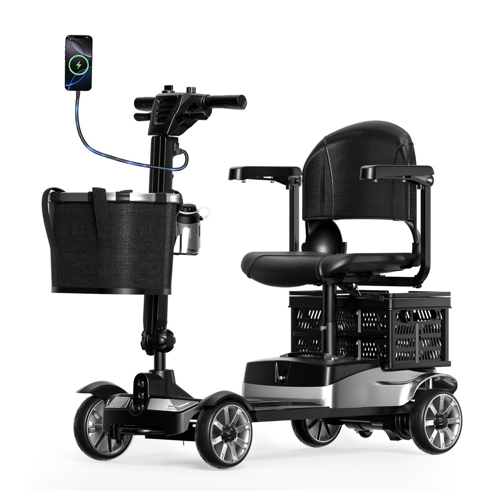 Foldable 4 Wheel Mobility Scooter Seniors 350W 15Mi 350lb Heavy Duty Swivel Seat