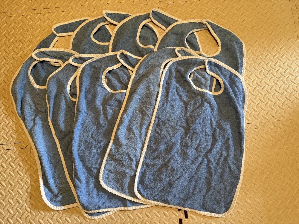9 Adult Cotton Terry Bibs Reusable Washable Clothing Protectors Good Used Cond.