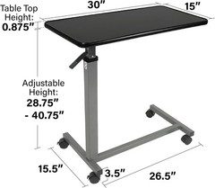 30×15 Overbed Table Walnut Laminate Top Steel Frame Adjustable Height Rolling