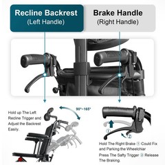 Only 16 lbs Ultra-Lightweight Foldable Transport Wheelchair, Dual handbrakes
