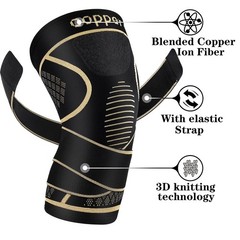Copper Knee Braces with Strap for Pain Women and Medium, Black+Copper
