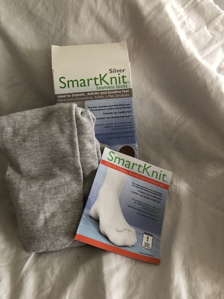 Silver SmartKnit Grey Seamless Socks Diabetes Arthritis Size XL 13+ Mini Crew
