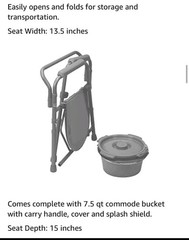 Foldable Bedside Commode Chair, Adjustable Height 16.5-22.5in, Lid, Bucket, Gray