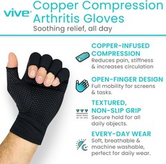 Vive Copper Fingerless Arthritis Gloves Pain Relief for Men & Women Small