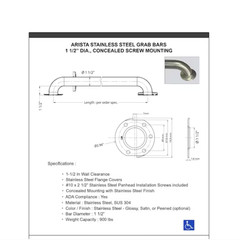 ARISTA GB-1250-SS-CS 12″ x 1.5″ STAINLESS STEEL SAFETY GRAB BAR *S18