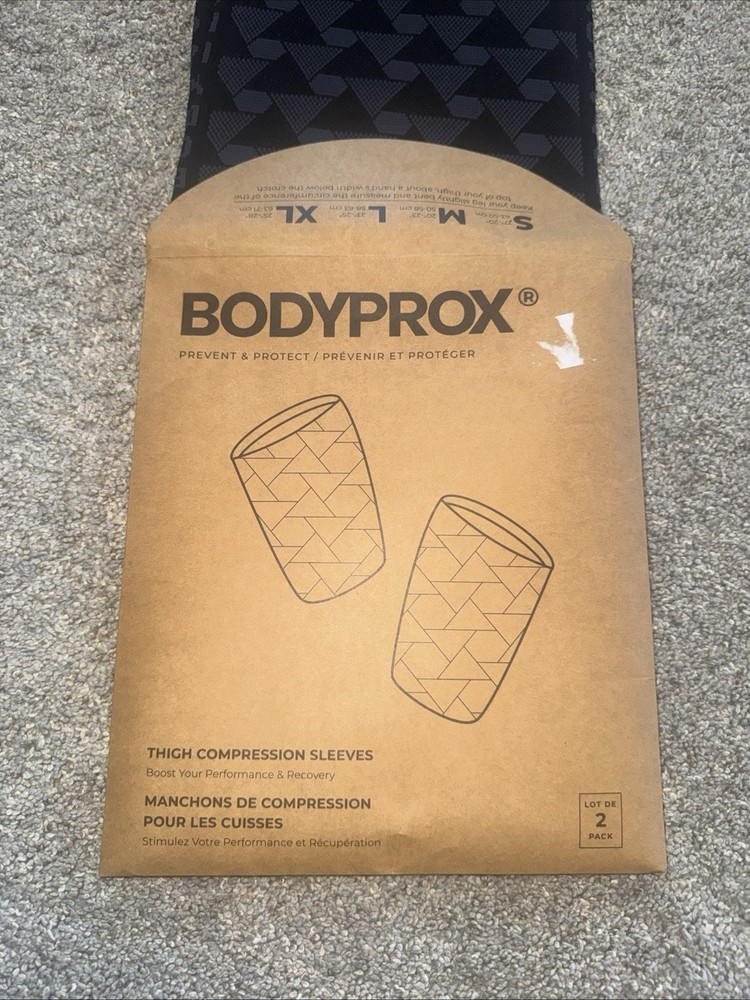 New In Packaging BodyProx Black Thigh Compression Sleeves 1 Pair XL