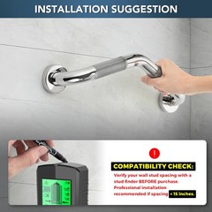 11/4 x 16 Angled Shower Grab Bar For Seniors Knurled SS Polished Nickel Rail