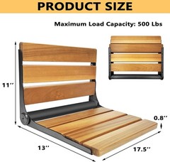 Folding Teak Shower Seat Stainless Steel Black Bath Safety Seat for Elderly