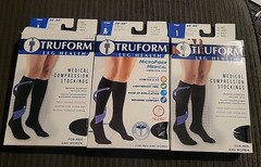 (3) Truform Leg Health Medical Compression Stockings- Large Black
