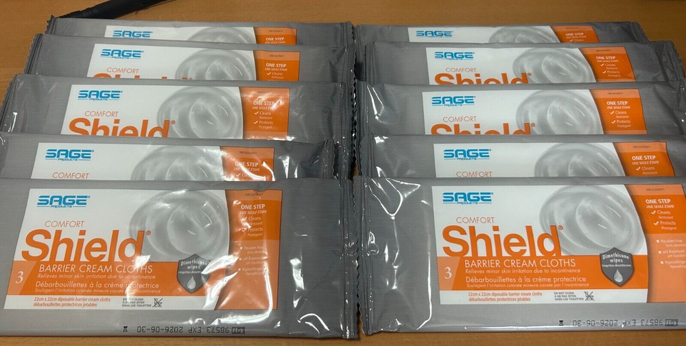 (Lot of 10) SAGE 7403 Comfort Shield Barrier Cream Cloths (Pack of 3) Exp. 2026