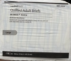4 packs Cardinal Health Quilted Adult Briefs – Size L (18 pack )w/Wings 45-58 in