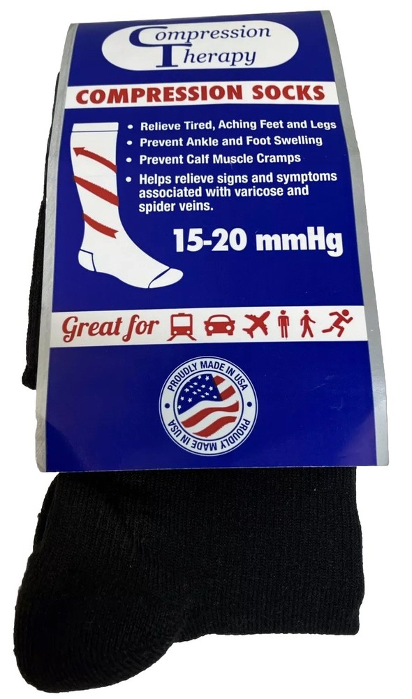 Compression Therapy Black Support Socks 15-20 mmhg Size Medium 5-9 1/2 W, 6-8 M