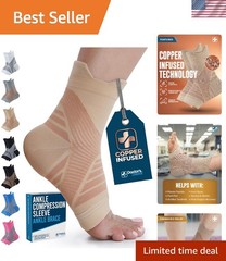 Copper Ankle Compression Sleeve for Pain Relief – Open-Toe Design – Medium Size