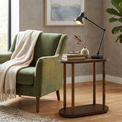 Genesis Woodesign Oval Solid Wood Narrow Side Table Slim Small Pedestal Coffee