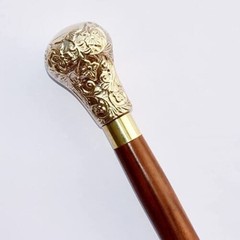 Antique Solid Brass derby Head Handle Nautical Vintage Wooden Walking Stick Cane