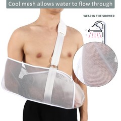 Breathable Mesh Arm Sling Shower Adjustable, Rotator Cuff Injury Right Left Wht