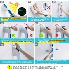 16.8-inch Suction Grab Bars for Shower & Bathtub, Blue, Glow in the Dark, 2-Pack