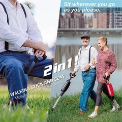 Ta-Da Chair Series 2: Lightweight Portable Walking Stick & Folding Chair, Blue