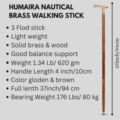 Vintage Brass Walking Stick – Handmade Wooden Cane with Solid Brass Handle – Ant