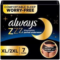 Always ZZZ Overnight Period Underwear XL 7 Ct Leak Protection Women