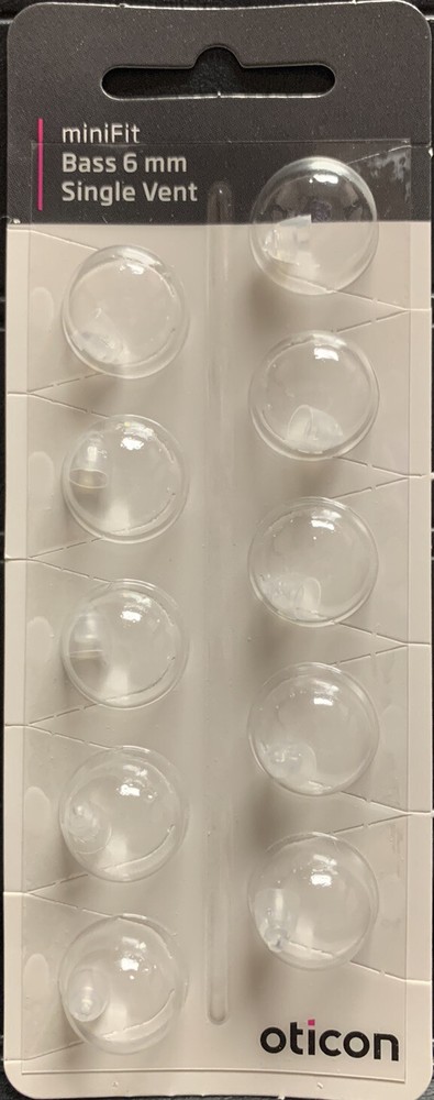 1 Pack Oticon miniFit 6mm Bass Single Vent Domes For Hearing Aids. 10 Total.