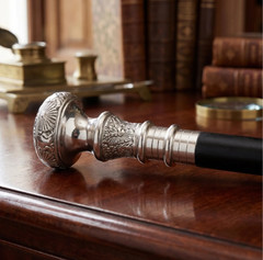 Elegant Decorative Walking Cane Silver Tone Ornate Handle Gentleman Dress Cane