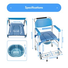 350lbs Commode Wheelchair Assist Mobility Medical Transport Rolling Shower Chair