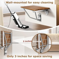 Wall Mounted Folding Shower Seat 28″ Teak Bench 500lb for Elderly Disabled