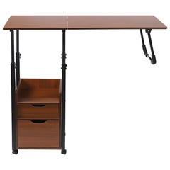 Overbed Laptop Table Desk Bed Table Folding Overbed Writing Table & Wheel Drawer