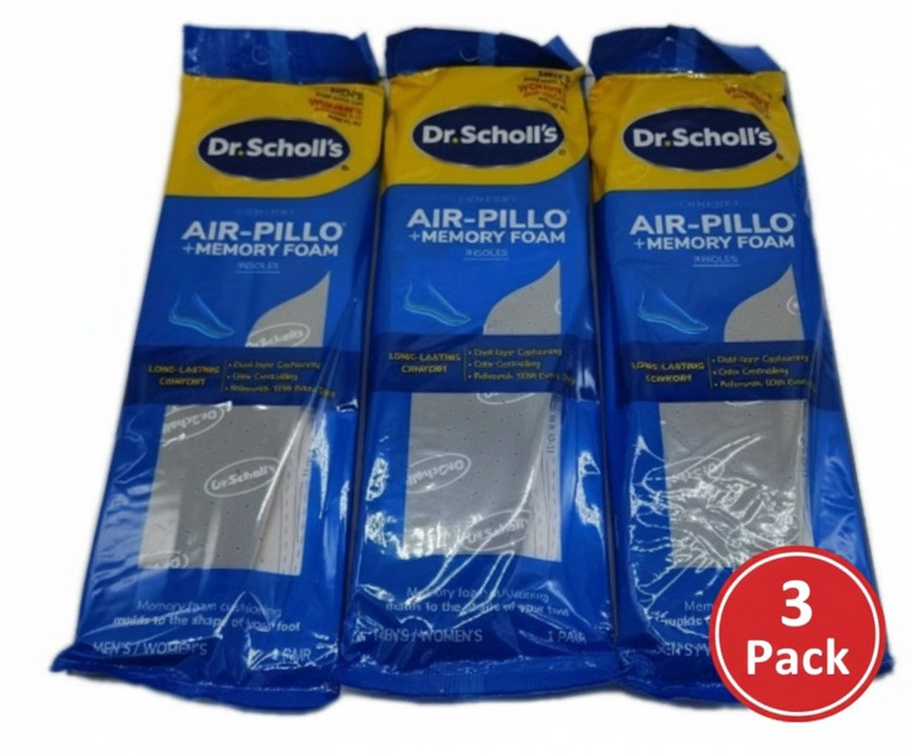 Dr. Scholl’s Air-Pillo Memory Foam Insoles 3-Pack – Mens 7-13 Womens 5-10 NEW