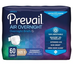 Prevail Air Overnight Adult Brief Unisex Size 3 5873″ Waist Heavy Absorb 60 Ct