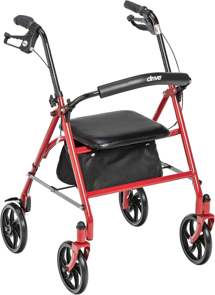 Rollator Walker with Seat, Durable Steel Frame, Adjustable Height