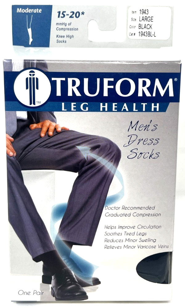 Truform Men’s Microfiber Dress Socks NIP Moderate 15 – 20 mmHg BLACK Large