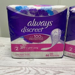 Always Discreet Very Light Long Liners 2 Packs of 44 Count 88 Total Bladder Leak