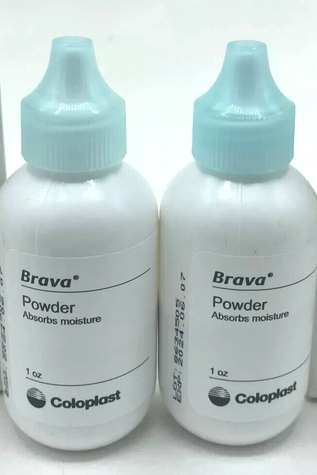 2 Coloplast 19075 Brava Ostomy Absorbing Powder 1oz Bottles Exp. 10/24-25 No Box