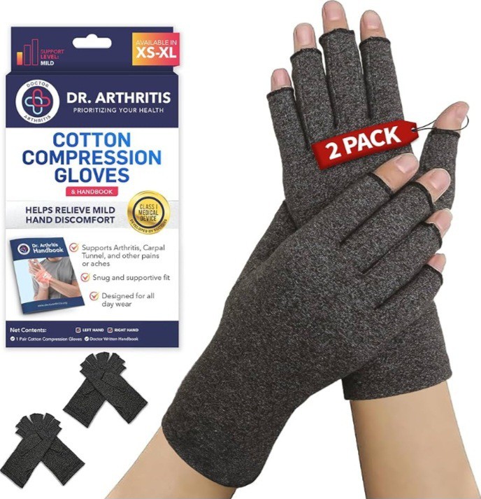 2 PAIR Dr. Arthritis Compression Gloves Doctor Developed Arthritis Fingerless SM