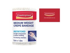 2 x Elastoplast Crepe Bandage Medium Weight Support Strains & Sprains 5cm x 1.6m