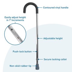 BodyMed Aluminum Adjustable Cane With Vinyl Grip Handle, Adjusts 30″-39″