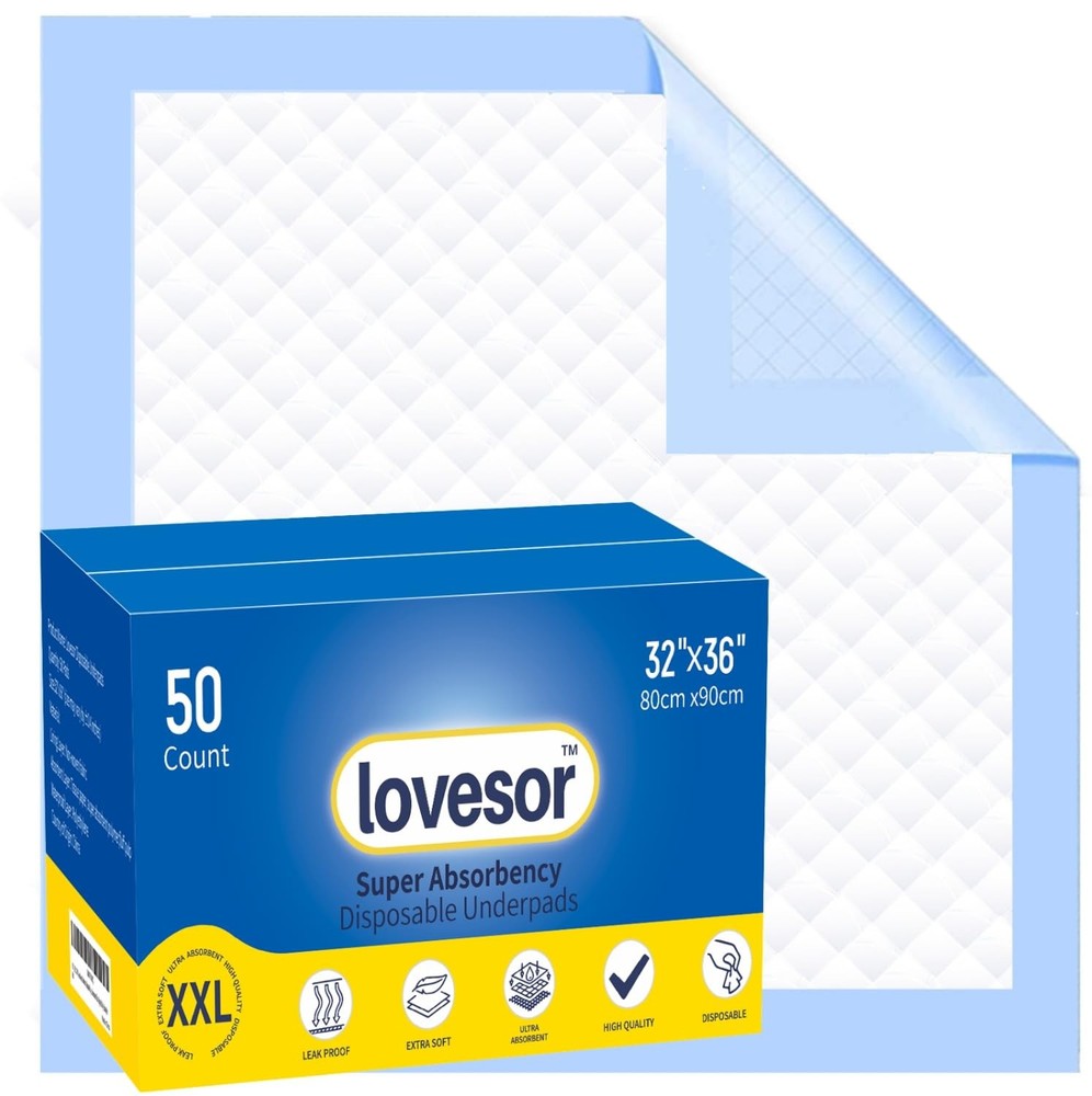 32″ x 36″ 50 Count,Super Absorbent Disposable Leakproof Underpads, Incontinence